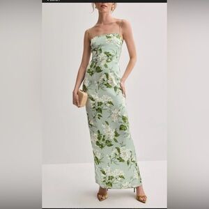 Reformation Frankie silk Floral Mint Green Slip Dress